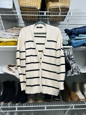 Women’s Oversized Striped Button Up Cardigan